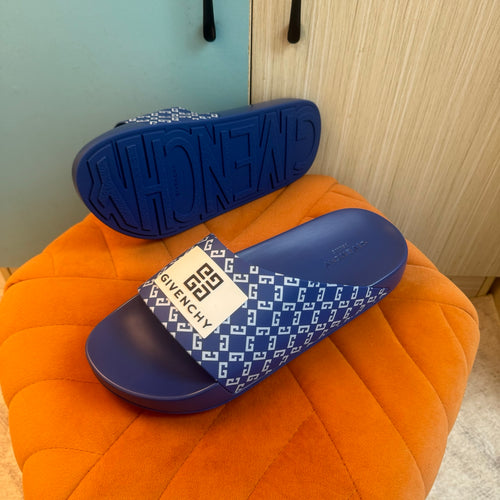 Blue Slide Slippers with Patterned Strap - Main view