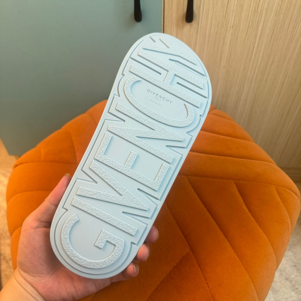 Light Blue Graphic Slide Sandals - On-foot view