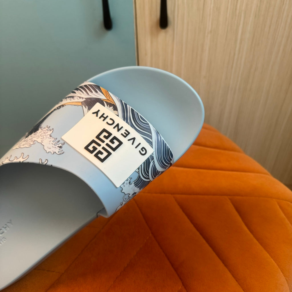 Light Blue Graphic Slide Sandals - Main view