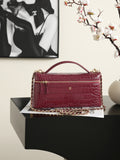 Burgundy Crocodile-Texture Handbag with Chain Strap - Outsole view