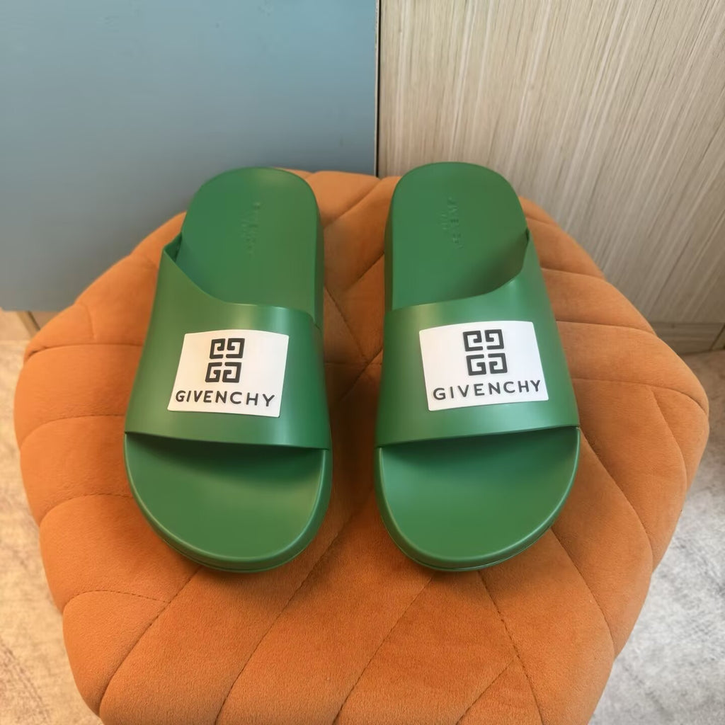 Green Slide Slippers with Brand Patch - Main view