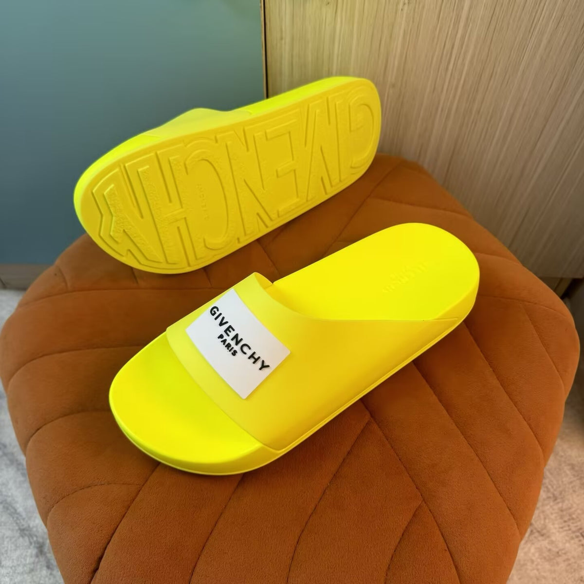 Yellow Slide Slippers with Strap - Left side view