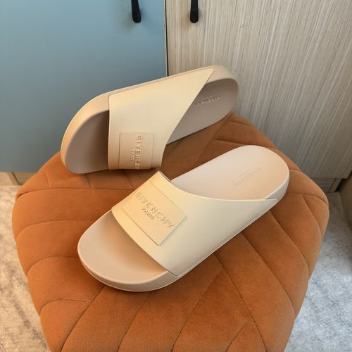Beige Slide-On Slippers with Quilted Upper - Back view