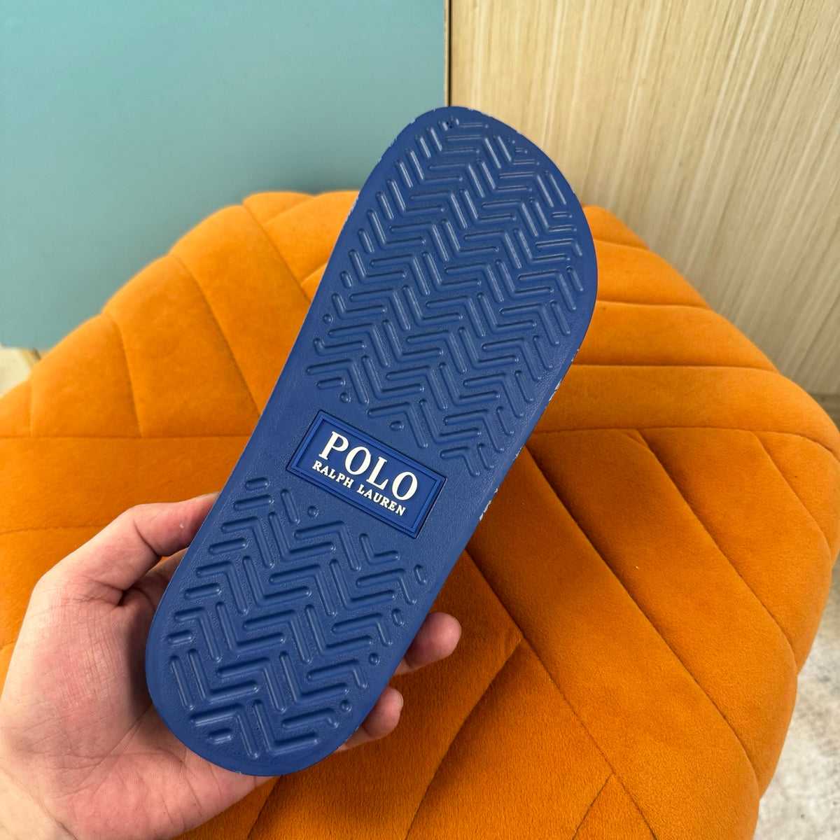 Blue Slide Sandals with Palm Tree Pattern - Main view
