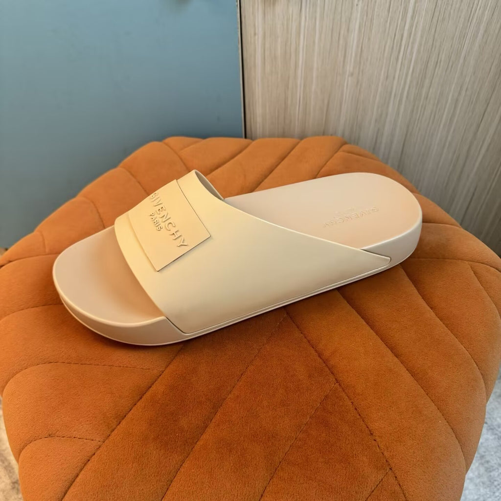 Beige Slide-On Slippers with Quilted Upper - On-foot view