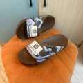 Brown Graphic Print Slide Sandals - Left side view