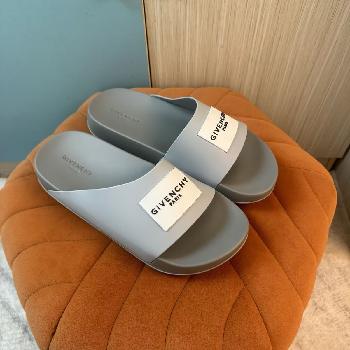 Gray Slide Sandals with Orange Accent - Main view