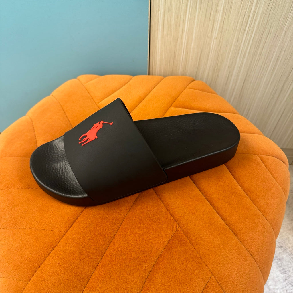 Black Slide Sandals with Orange Accent - Main view