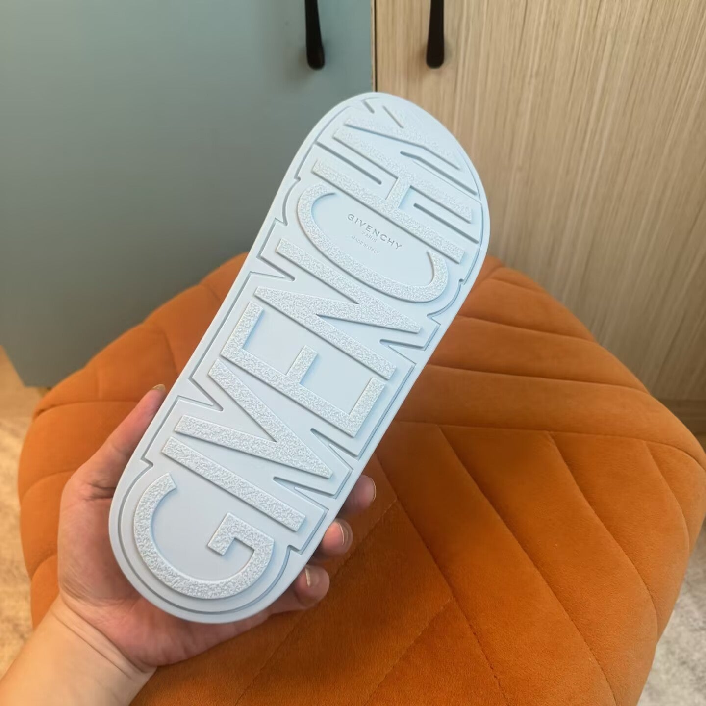 Light Blue Slide-On Slippers with Thick Sole - Outsole view