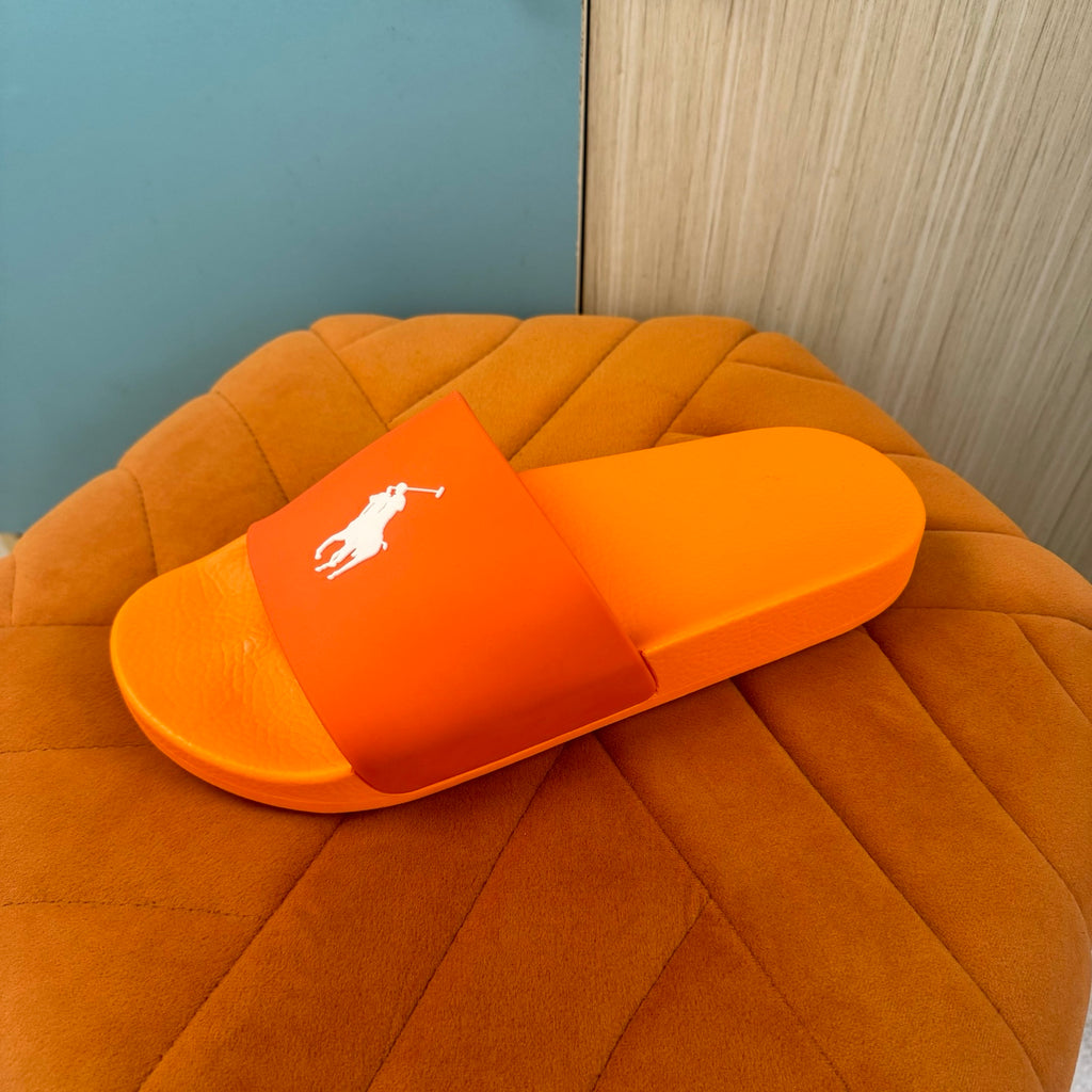 Orange Slide Sandals with White Strap - Outsole view
