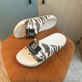 White and Khaki Camouflage Slide Sandals - Back view