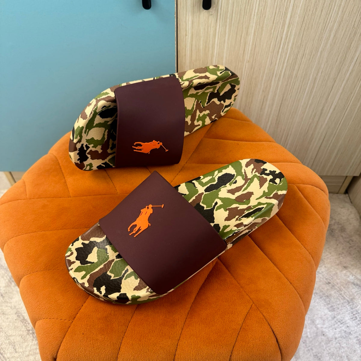 Camouflage Print Slide Sandals with Solid Strap - Outsole view