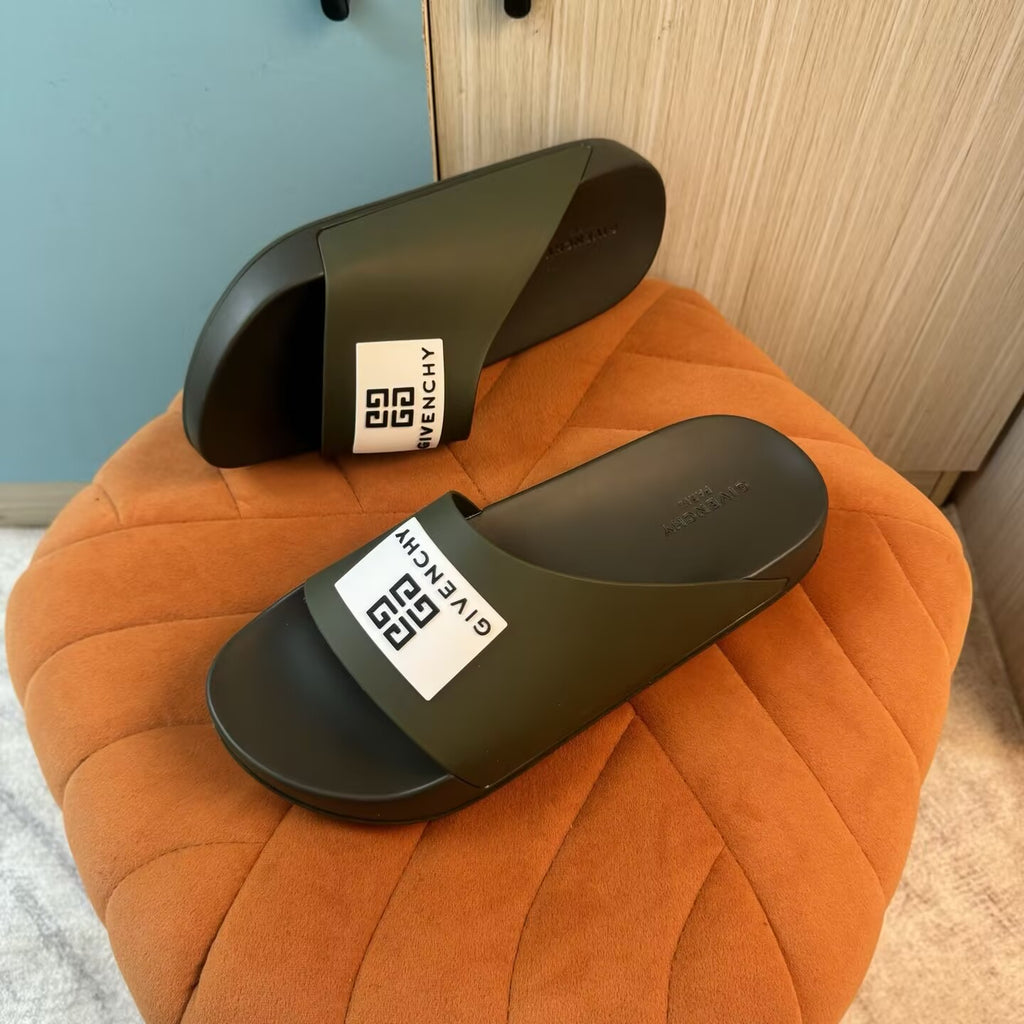 Olive Green Open-Toe Slippers with Strap - Back view