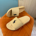 Cream Slide Sandals with Embossed Logo - Back view