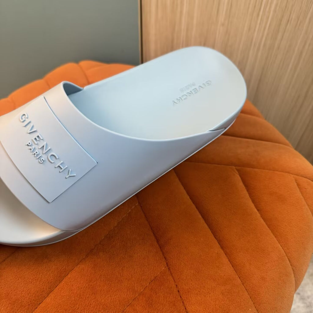 Light Blue Slide Sandals with Orange Accent - Back view