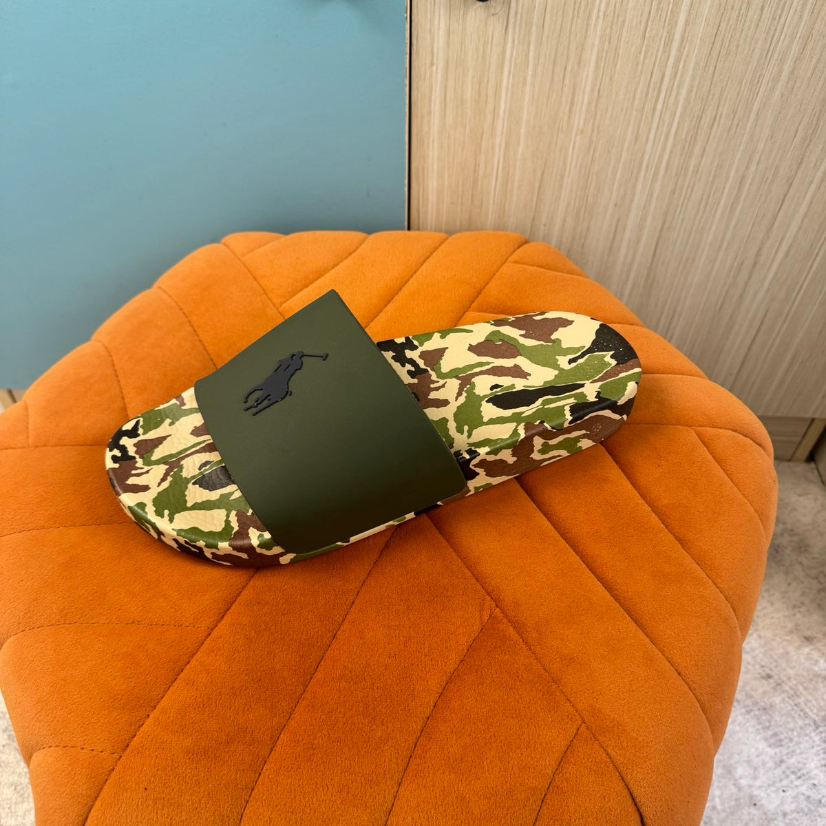 Camouflage Slide Sandals with Patterned Upper - Left side view