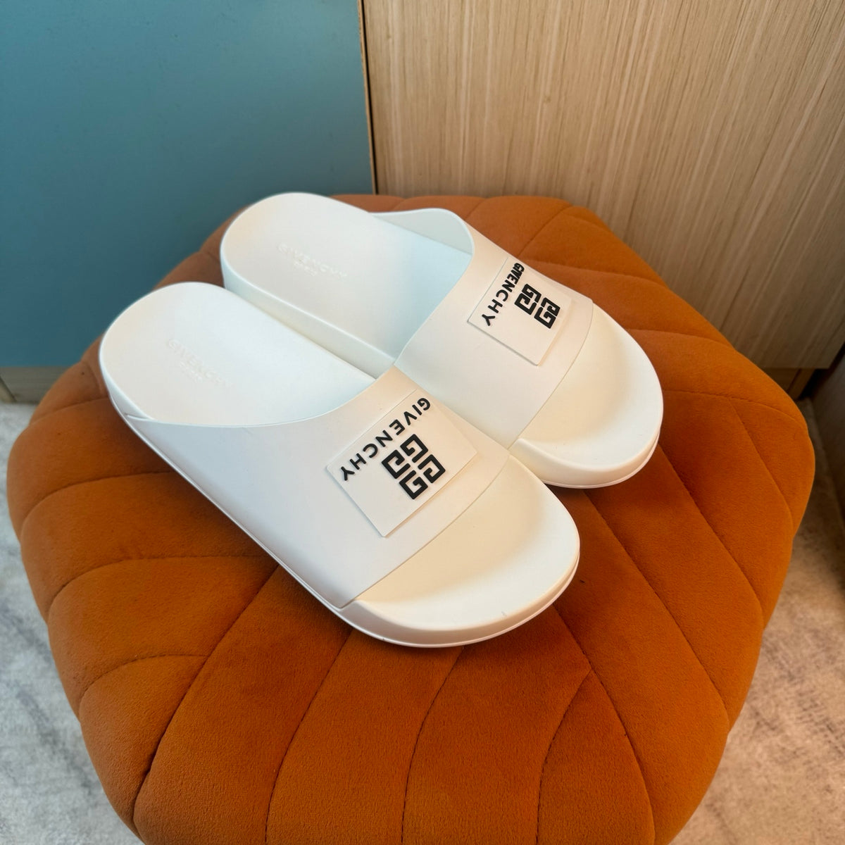 White Slide Sandals with Embossed Sole - Main view