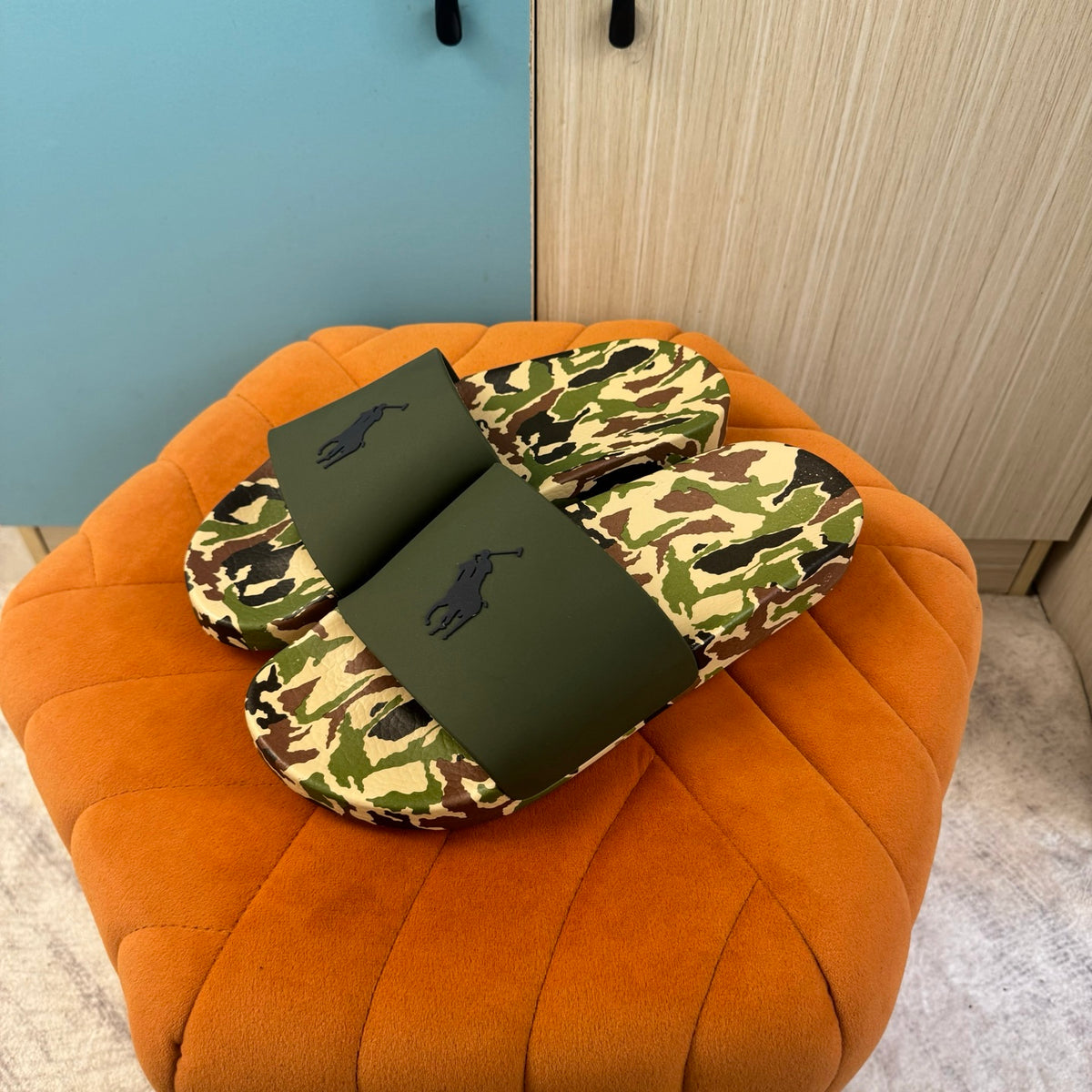 Camouflage Slide Sandals with Patterned Upper - On-foot view