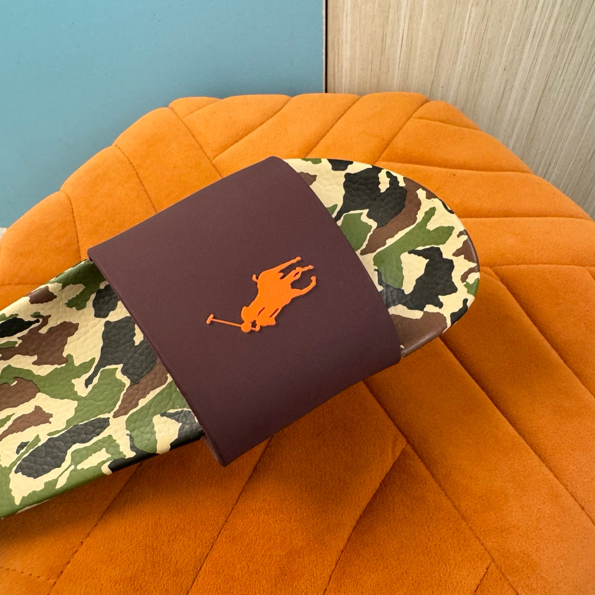 Camouflage Print Slide Sandals with Solid Strap - Left side view