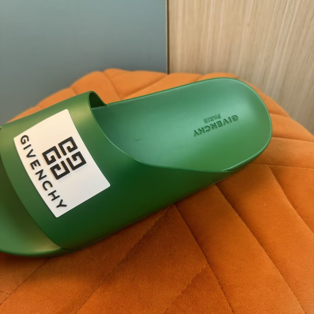 Green Slide Sandal with Orange Accent - Left side view