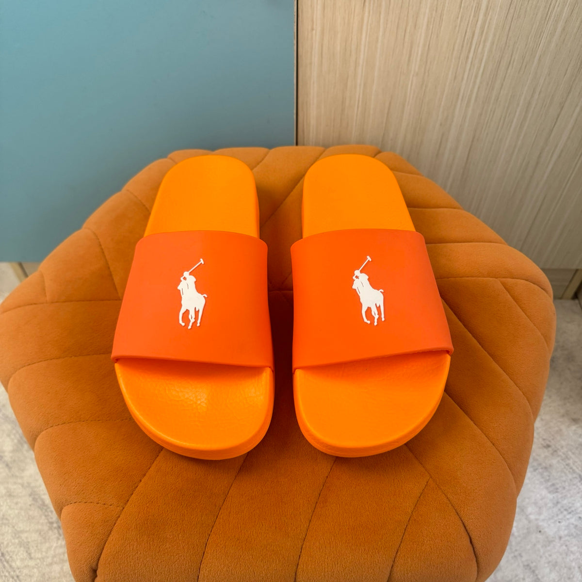 Orange Slide Sandals with White Strap - Main view