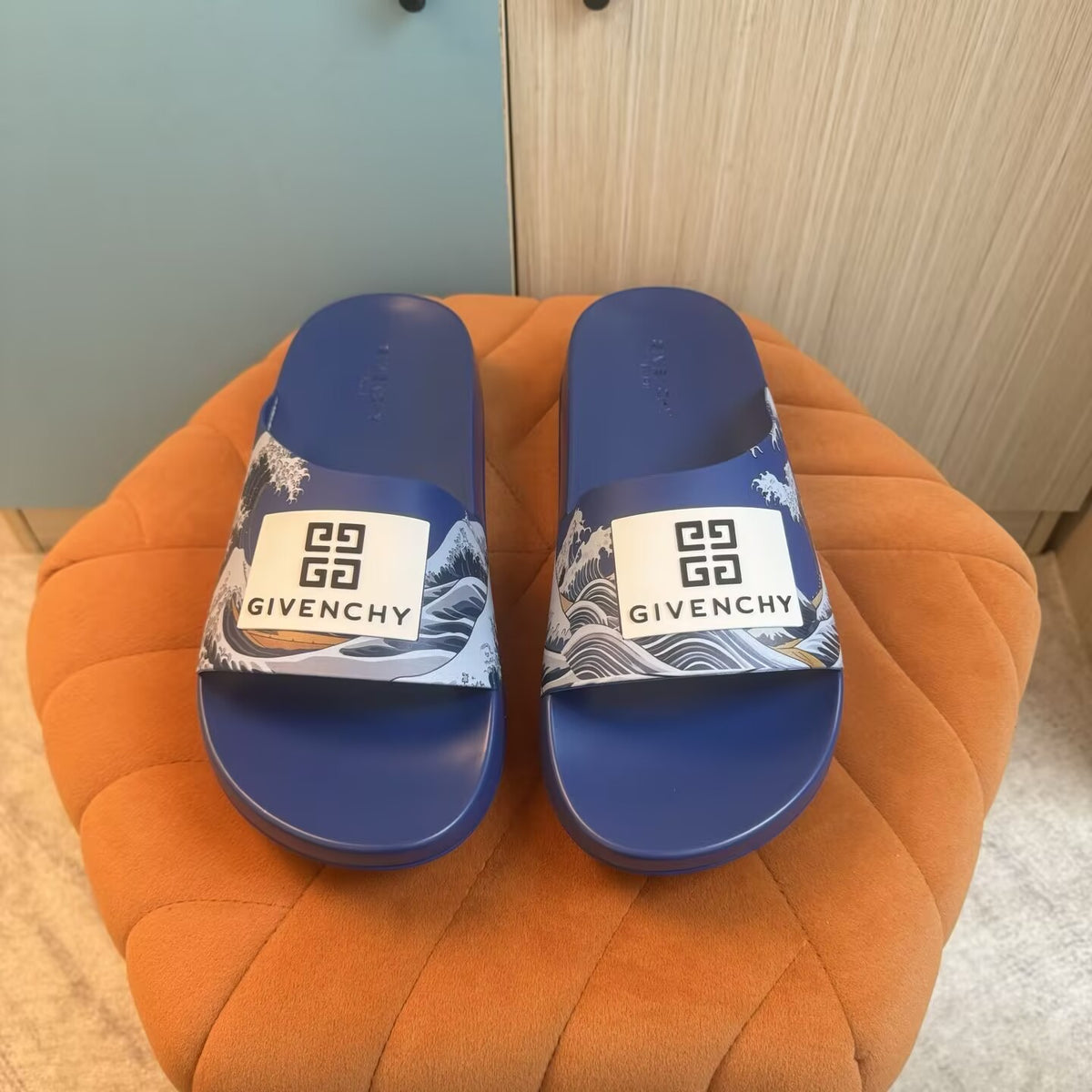 Blue Graphic Print Slide Sandals - Outsole view