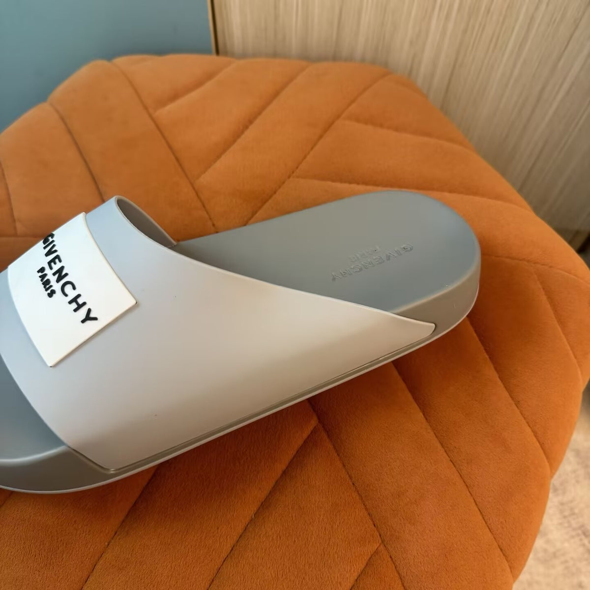 Gray Slide Sandals with Orange Accent - Back view