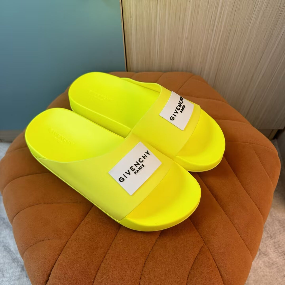 Yellow Slide Slippers with Strap - Back view