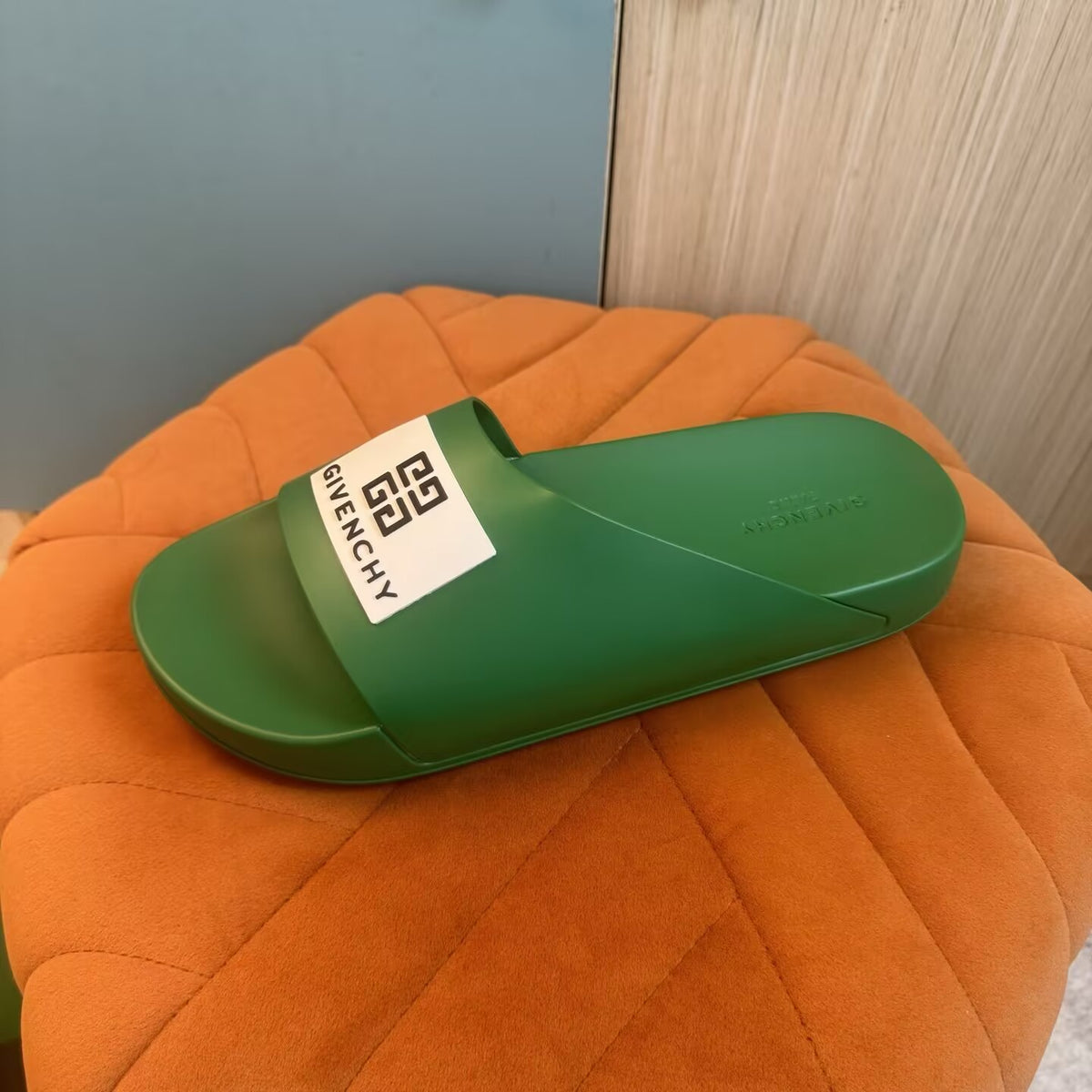 Green Slide Slippers with Brand Patch - Outsole view