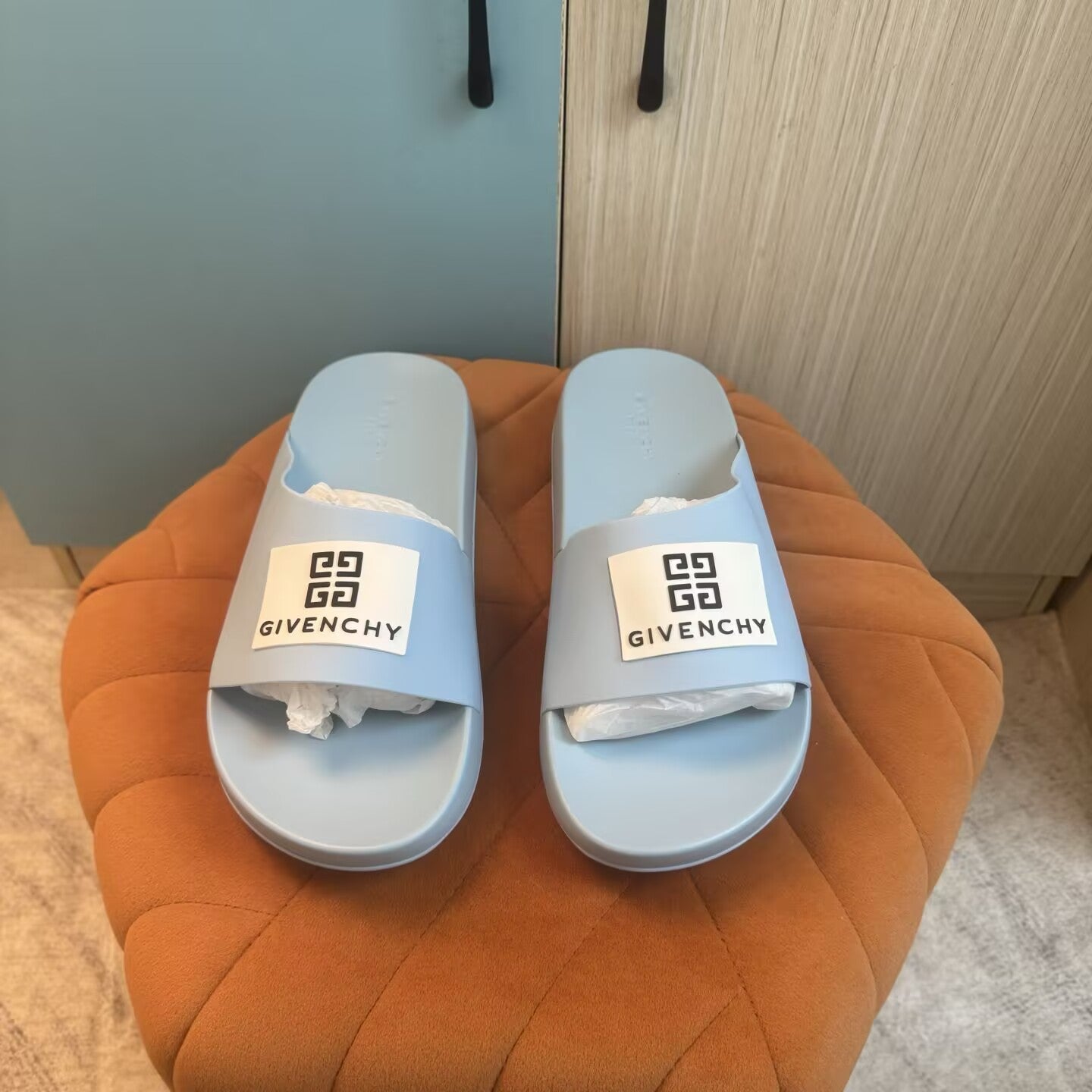 Light Blue Slide-On Slippers with Thick Sole - Right side view