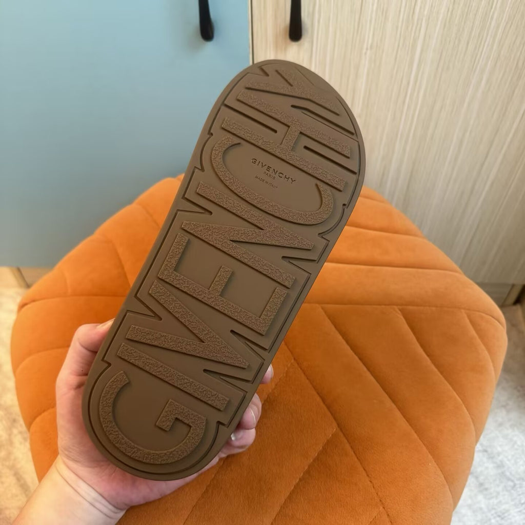 Brown Graphic Print Slide Sandals - On-foot view