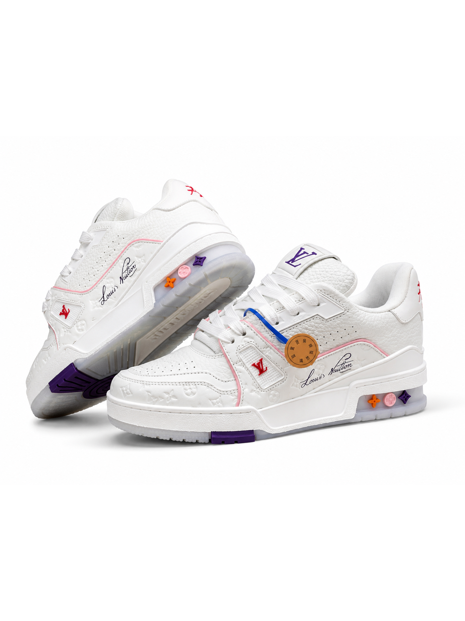 White Casual Sneakers with Colorful Sole