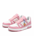 White and Pink Casual Sneakers with Side Strap