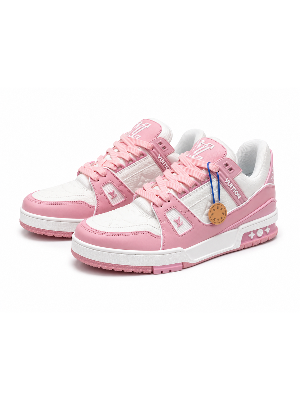 White and Pink Casual Sneakers with Side Strap