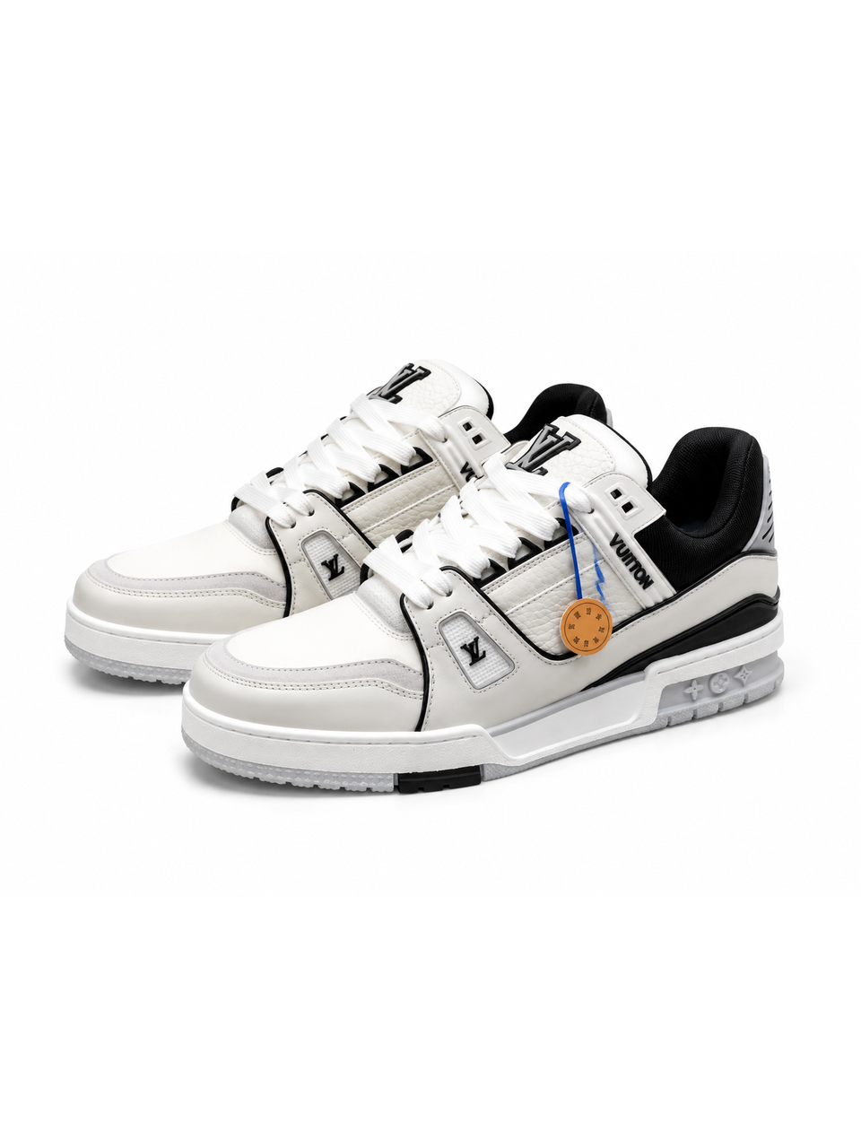 White Leather Sneakers with Black Accents
