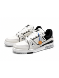 White Leather Sneakers with Black Accents