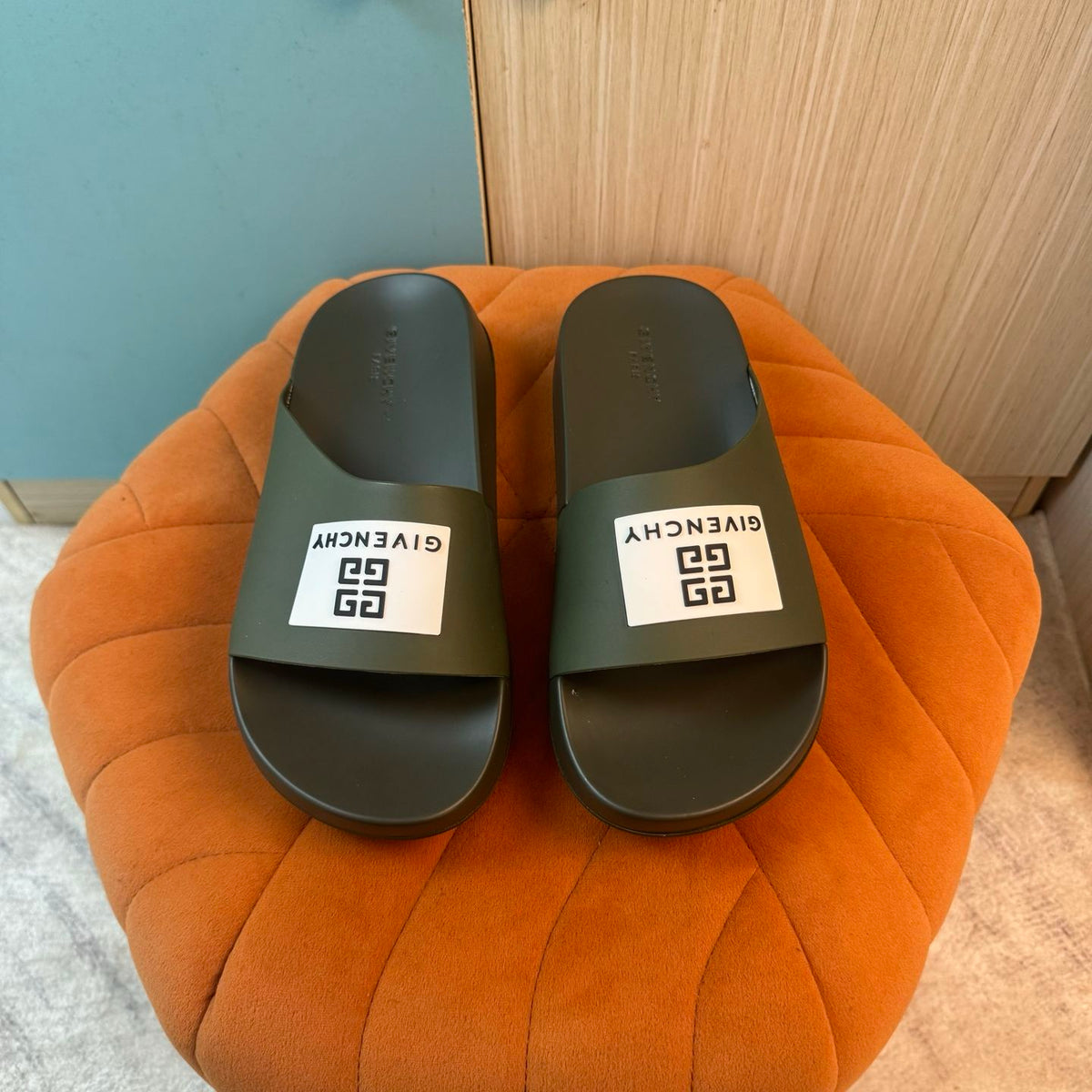 Olive Green Open-Toe Slippers with Strap - Main view