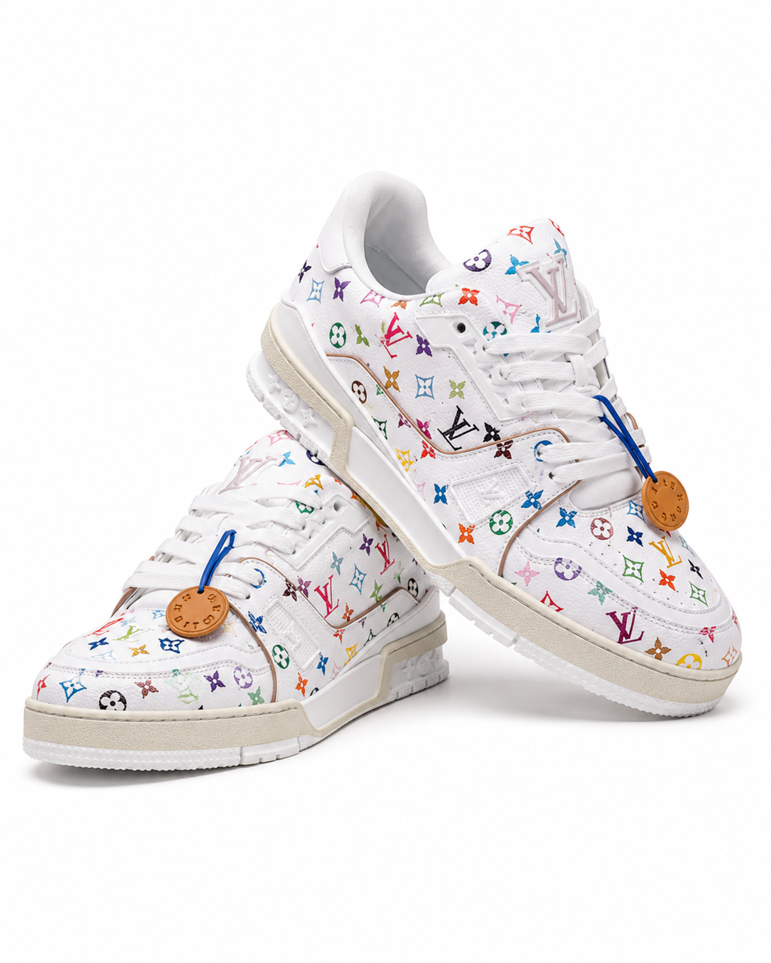 White Multicolor Patterned Sneakers with Thick Sole
