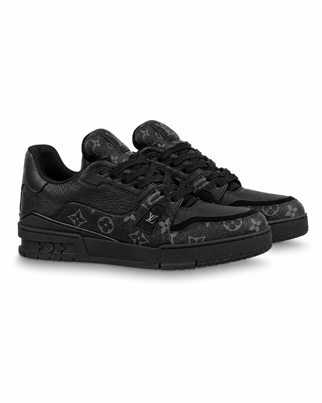 Black Patterned Low-Top Sneakers with Thick Sole