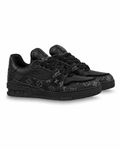 Black Patterned Low-Top Sneakers with Thick Sole