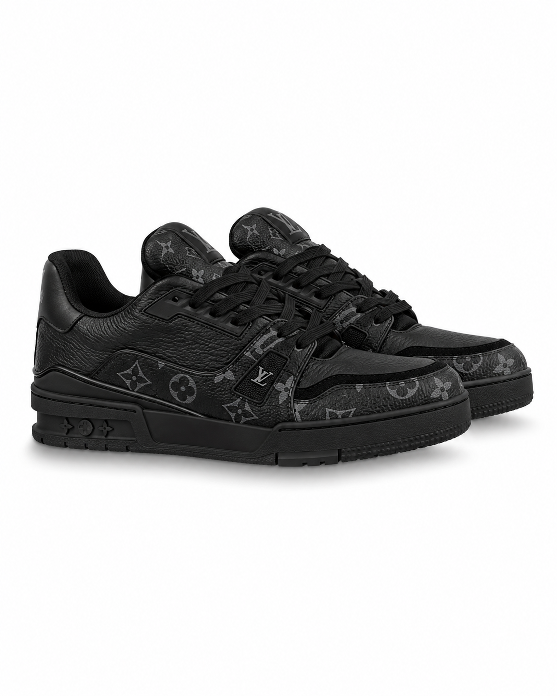 Black Patterned Low-Top Sneakers with Thick Sole