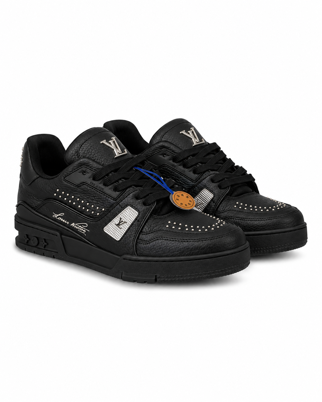 Black Leather Sneakers with Studded Detailing