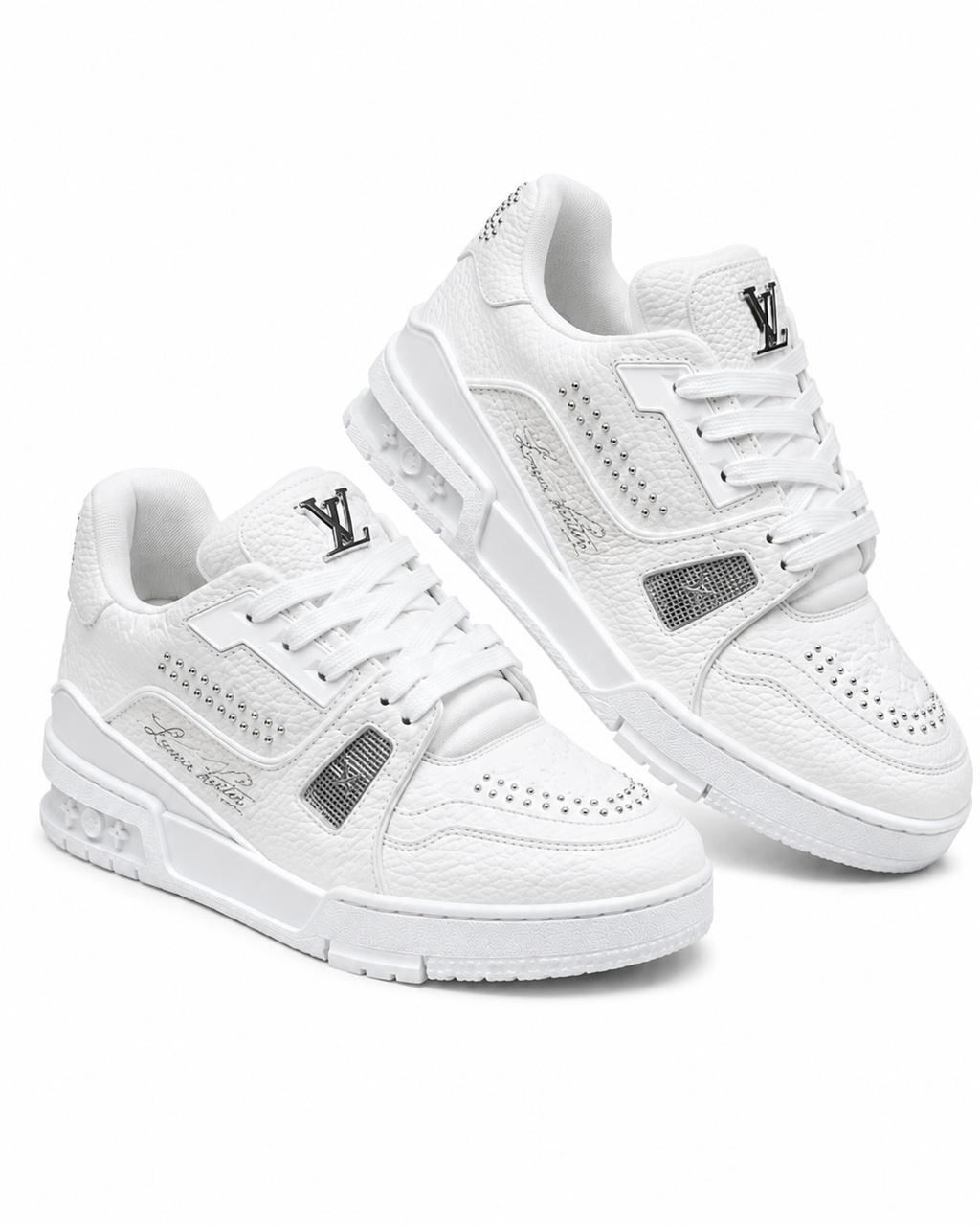White Low-Top Sneakers with Silver Studs