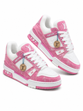White and Pink Casual Sneakers with Patterned Upper