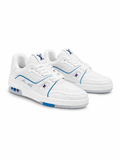 White Low-Top Sneakers with Blue Trim