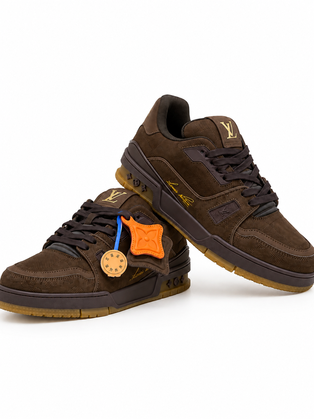 Brown Suede and Mesh Sneaker with Thick Sole