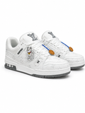 White and Gray Casual Sneakers with Patterned Upper