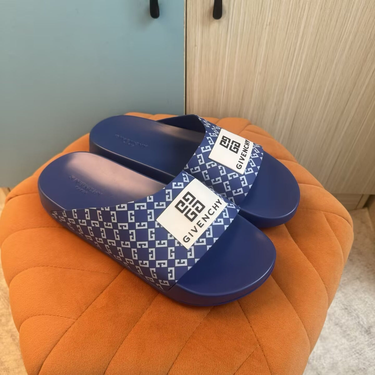 Blue Slide Sandals with Patterned Strap - Outsole view