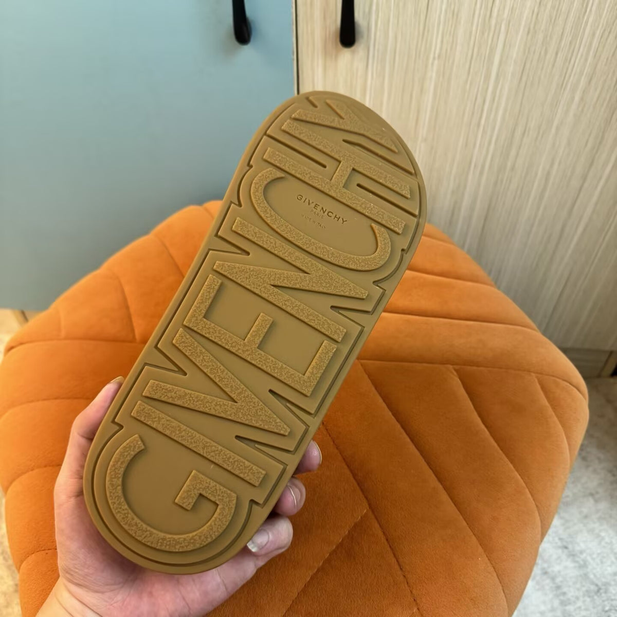 Olive Green Camouflage Slide Sandals with Black Strap - Right side view