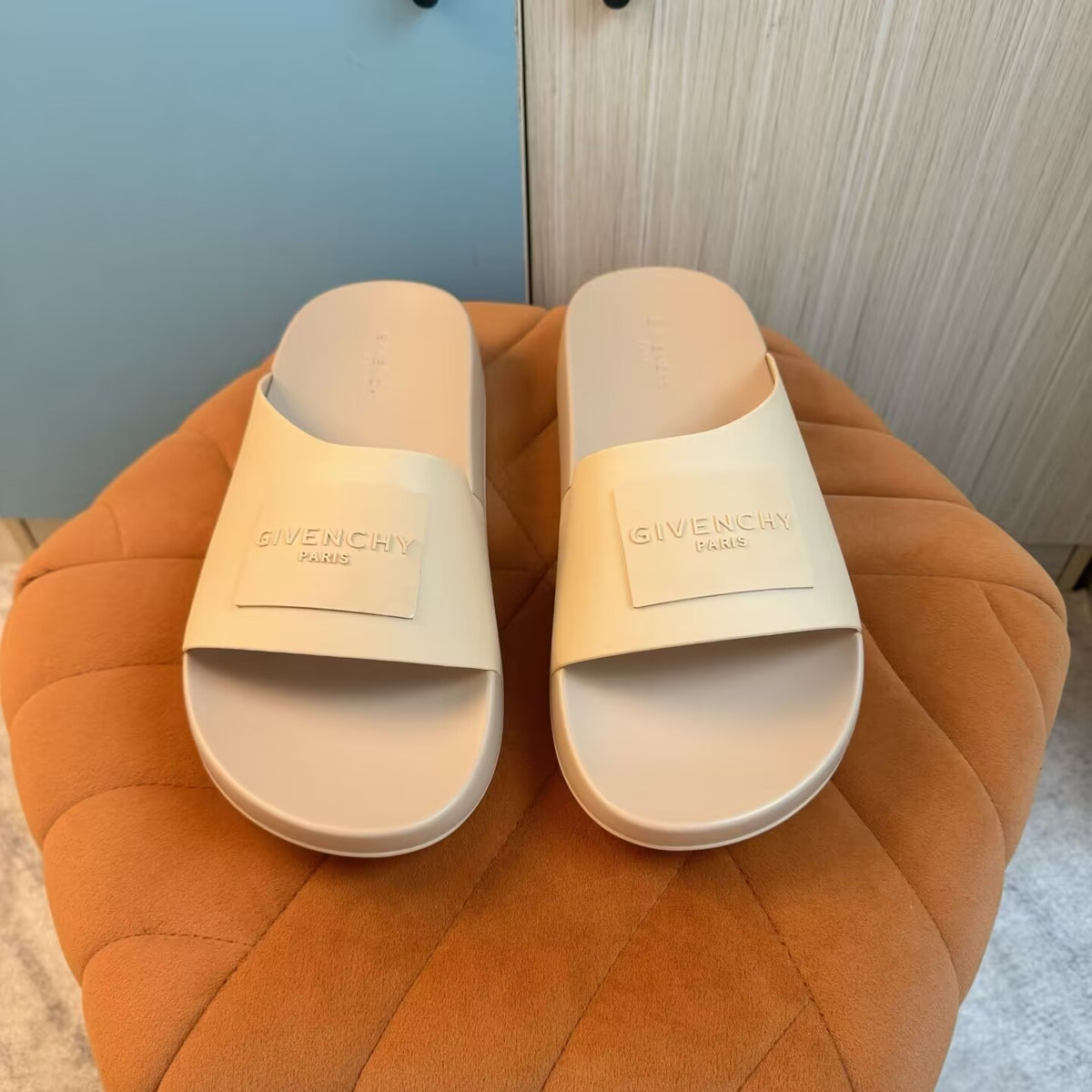 Beige Slide-On Slippers with Quilted Upper - Main view